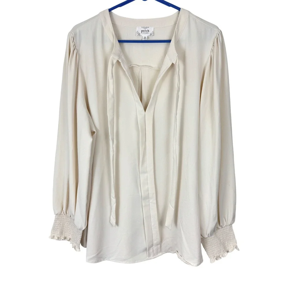 Romantic Tie Neck Blouse Long Sleeve Dark‎ Academia Office Siren Plus 2X NWOT